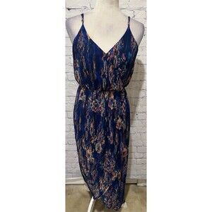 Lush Maxi Dress Spaghetti Strap V Neck Multicolor Blue High-low Size Medium